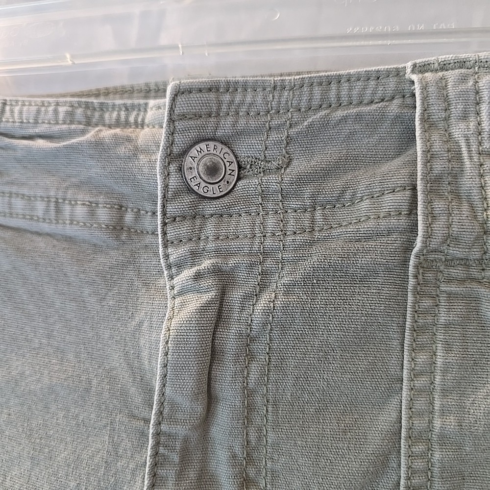 American Eagle Stretch Stovepipe Canvas Pants Green Sz 10 Long Festival Y2K - Picture 6 of 16